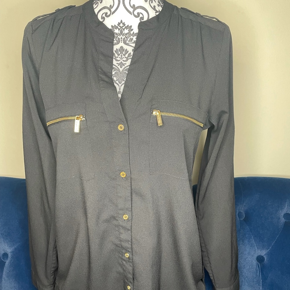 Calvin Klein black button down blouse